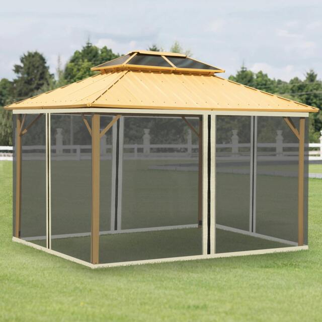 Rackhams 302 x 207cm Universal Replacement Gazebo Mesh Netting Screen Walls - 13x10ft - Beige - image 1
