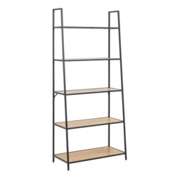 Rackhams Seaford Black Metal Ladder Bookcase with 5 Oak Shelves - 1 - Black and Natural - Wood