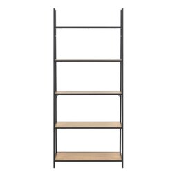 Rackhams Seaford Black Metal Ladder Bookcase with 5 Oak Shelves - 1 - Black and Natural - Wood - thumbnail 2