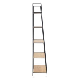 Rackhams Seaford Black Metal Ladder Bookcase with 5 Oak Shelves - 1 - Black and Natural - Wood - thumbnail 3