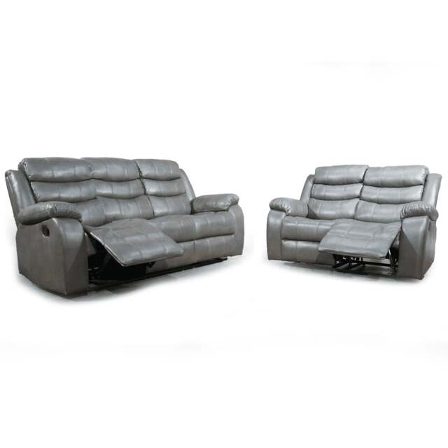 Rackhams Venlo Leather Reclining Sofa Suite 3 + 2 Seater - Grey - image 1