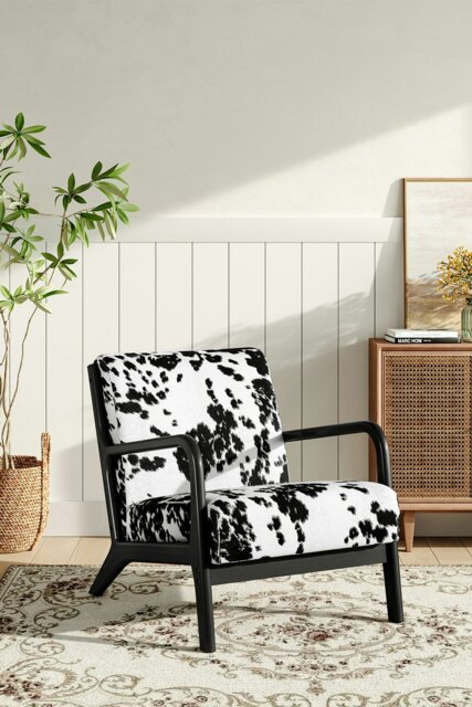 Rackhams Leopard Print Velvet Upholstered Armchair - Black - image 1