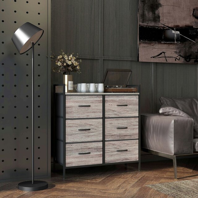 Rackhams Bedroom Chest of Drawers 6 Drawer Dresser w/ Shelf, Grey Wood Effect - Grey Wood Effect - 6 - image 1