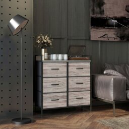 Rackhams Bedroom Chest of Drawers 6 Drawer Dresser w/ Shelf, Grey Wood Effect - Grey Wood Effect - 6