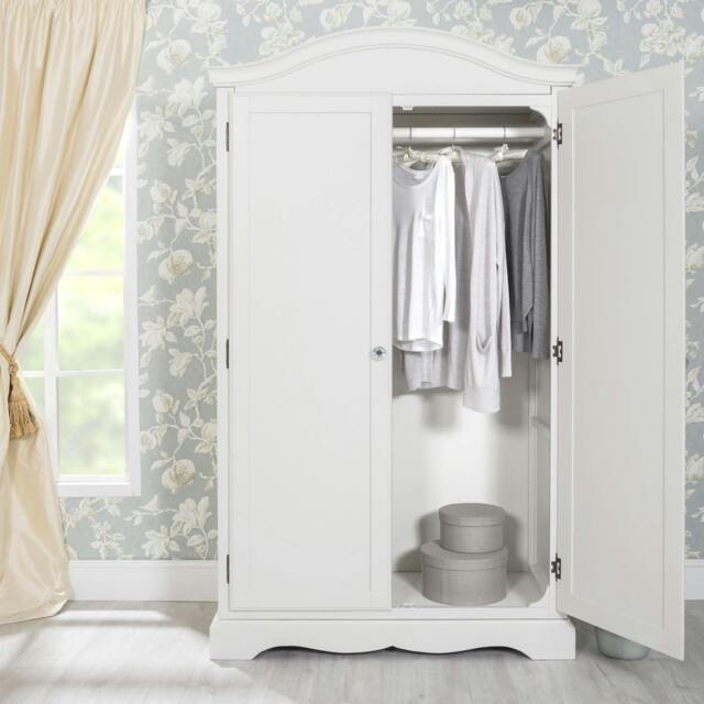 Rackhams Romance Double Wardrobe with Crystal Handles. Full Hanging French Style Storage - Antique White (grey tone) - image 1