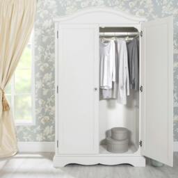 Rackhams Romance Double Wardrobe with Crystal Handles. Full Hanging French Style Storage - Antique White (grey tone)