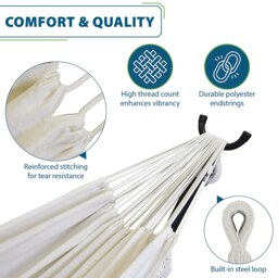 Rackhams Double Cotton Hammock with Stand (280cm) - Natural with Fringe - thumbnail 4