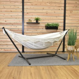 Rackhams Double Cotton Hammock with Stand (280cm) - Natural with Fringe - thumbnail 2