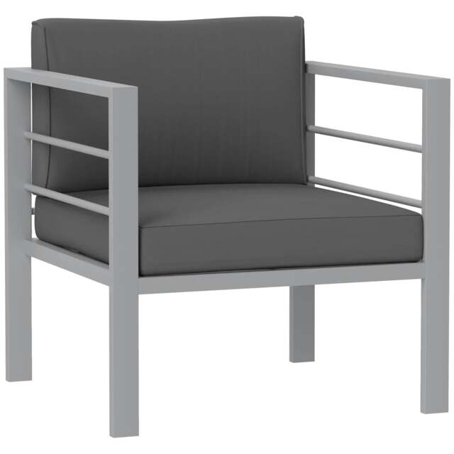 Rackhams Garden Sofa, All-Weather Garden Single Sofa with Removable Cushions, Metal Frame Outdoor Furniture for Balcony, Charcoal Grey