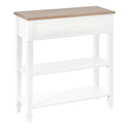 Rackhams 80x75cm Console Table w/ Drawer 2 Shelves Worktop Handle Retro White - thumbnail 2