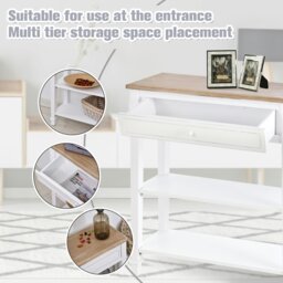 Rackhams 80x75cm Console Table w/ Drawer 2 Shelves Worktop Handle Retro White - thumbnail 4