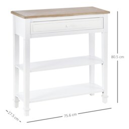 Rackhams 80x75cm Console Table w/ Drawer 2 Shelves Worktop Handle Retro White - thumbnail 5