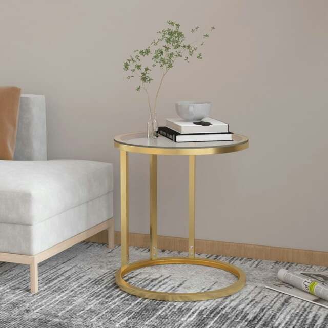 Rackhams Side Table Gold and Transparent 45 cm Tempered Glass - Gold - Tempered glass, powder-coated iron