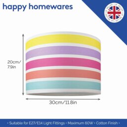 "Rackhams Modern and Cute Multi Coloured Rainbow Stripe Cotton Fabric Lamp Shade - 12""" - thumbnail 5
