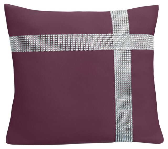 Rackhams Diamonte Detail Soft Touch Matte Fabric Scatter Cushion - 43cm x 43cm - Plum - image 1