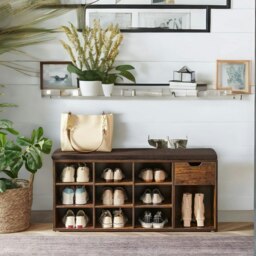 Rackhams 10 Compartment Shoe Storage Bench Industrial Rustic Brown - thumbnail 5