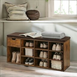 Rackhams 10 Compartment Shoe Storage Bench Industrial Rustic Brown - thumbnail 3