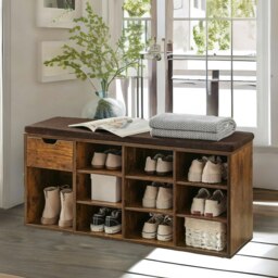 Rackhams 10 Compartment Shoe Storage Bench Industrial Rustic Brown - thumbnail 4