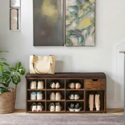 Rackhams 10 Compartment Shoe Storage Bench Industrial Rustic Brown - thumbnail 6