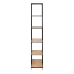 Rackhams Seaford Tall Black Metal Bookcase with 5 Oak Shelves - 1 - Black and Natural - Wood - thumbnail 3