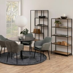 Rackhams Seaford Tall Black Metal Bookcase with 5 Oak Shelves - 1 - Black and Natural - Wood - thumbnail 6