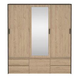 Rackhams Line Wardrobe with 2 Sliding Doors 1 Sliding Door with Mirror in Jackson Hickory Oak - Brown - Malemine - 1 - thumbnail 2