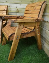 Rackhams Hand Made 2 Seater Chunky Rustic Wooden Garden Furniture Love Seat with Tray Assembled - thumbnail 6