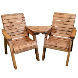 Rackhams Hand Made 2 Seater Chunky Rustic Wooden Garden Furniture Love Seat with Tray Assembled - thumbnail 2