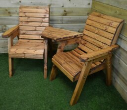 Rackhams Hand Made 2 Seater Chunky Rustic Wooden Garden Furniture Love Seat with Tray Assembled - thumbnail 5