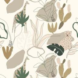 Rackhams Nursery Safari Jungle Kids Eco 4 Lane Repeatable Wallpaper Mural 200 x 285cm, Neutral Beige - thumbnail 3