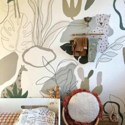 Rackhams Nursery Safari Jungle Kids Eco 4 Lane Repeatable Wallpaper Mural 200 x 285cm, Neutral Beige