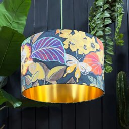 "Rackhams Swallowtail Velvet Lampshade With Gold Lining - Ceiling Pendant / Arc Lamp - 35cm Diameter x 25cm Height (14"" x 10"")" - thumbnail 1