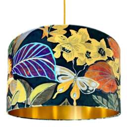 "Rackhams Swallowtail Velvet Lampshade With Gold Lining - Ceiling Pendant / Arc Lamp - 35cm Diameter x 25cm Height (14"" x 10"")" - thumbnail 5