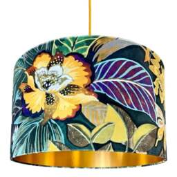 "Rackhams Swallowtail Velvet Lampshade With Gold Lining - Ceiling Pendant / Arc Lamp - 35cm Diameter x 25cm Height (14"" x 10"")" - thumbnail 4