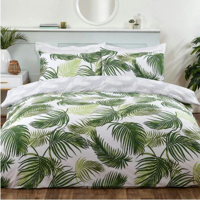 Rackhams Palm Print Duvet Cover With Pillowcases - Green - Double (200cm x 200cm) - image 1