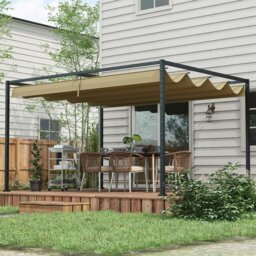 Rackhams 3 x 2m Metal Pergola Gazebo Patio Sun Shelter Retractable Canopy Grey - Khaki - Metal, Polyester - 400L x 300W x 222Hcm