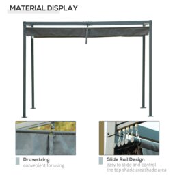 Rackhams 3 x 2m Metal Pergola Gazebo Patio Sun Shelter Retractable Canopy Grey - Khaki - Metal, Polyester - 400L x 300W x 222Hcm - thumbnail 4