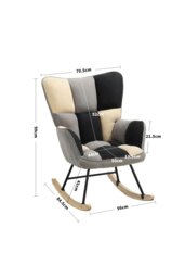 Rackhams Beige Grey Black Check Tufted Linen Patchwork Rocking Chair - Multi - thumbnail 3