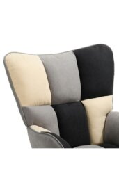 Rackhams Beige Grey Black Check Tufted Linen Patchwork Rocking Chair - Multi - thumbnail 6