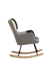 Rackhams Beige Grey Black Check Tufted Linen Patchwork Rocking Chair - Multi - thumbnail 4