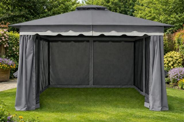 Rackhams Gazebo Curtains Set  Grey - Glendale Monaco 3m 4m Waterproof Side Panels - 3m x 3m - image 1