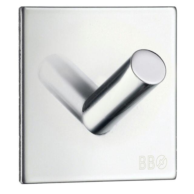 Rackhams Chrome Stainless Steel Single Towel Hook (45 x 45mm) Self Adhesive Bathroom Wall Mounted - image 1