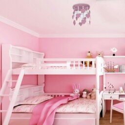 Rackhams Corazon Pink Ceiling Lamp 3XE27 Delightful Hand Made Bedroom Centrepiece In Baby Pink With Hearts And Crystals - thumbnail 3
