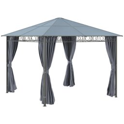 Rackhams 3 x 3(m) Hardtop Gazebo for Garden Party w/ Polycarbonate Curtains - Grey - Steel, Aluminum, PC, Polyester - 3.98L x 3W x 2.62H m - thumbnail 3