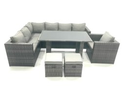 Rackhams Outdoor Lounge Rattan Corner Sofa Set Garden Furniture Rectangular Dining Table Chair 8 Seater - thumbnail 1