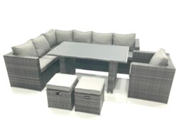 Rackhams Outdoor Lounge Rattan Corner Sofa Set Garden Furniture Rectangular Dining Table Chair 8 Seater - thumbnail 2