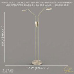Rackhams Double Arm Nickel Floor Lamp with Dimmer and Colour Control Warm-Cool White - thumbnail 6