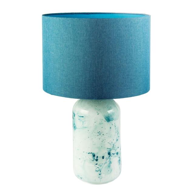 Rackhams Modern Teal and Duck Egg Marble Drip Snowflake Glass Lamp with Shade - image 1