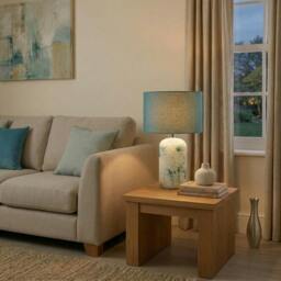 Rackhams Modern Teal and Duck Egg Marble Drip Snowflake Glass Lamp with Shade - thumbnail 6