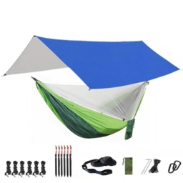 Rackhams Portable Hammock with Canopy & Bug Net - Blue and lightgreen - thumbnail 1